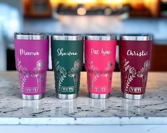 360 degree laser engraved, Personalized 30oz tumbler with lid, Multiple Colors, Wildflowers, Mother's Day Gift, Birthday, Gift for Mom