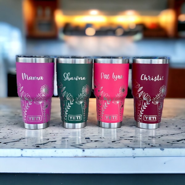 360 degree laser engraved, Personalized 30oz tumbler with lid, Multiple Colors, Wildflowers, Mother's Day Gift, Birthday, Gift for Mom