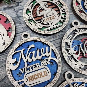 Navy Ornament, Military Ornament, Military Gift, 32 versions, Personalize Option, Male, Female, Veteran, Memorial, Kneel