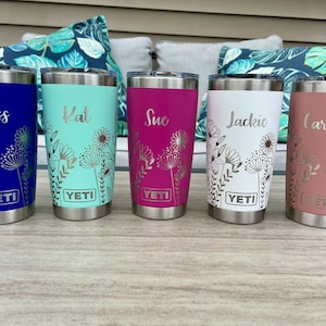 360 degree laser engraved, Personalized 20oz tumbler with lid, Multiple Colors, Wildflowers, Mother's Day Gift, Birthday, Gift for Mom image 6