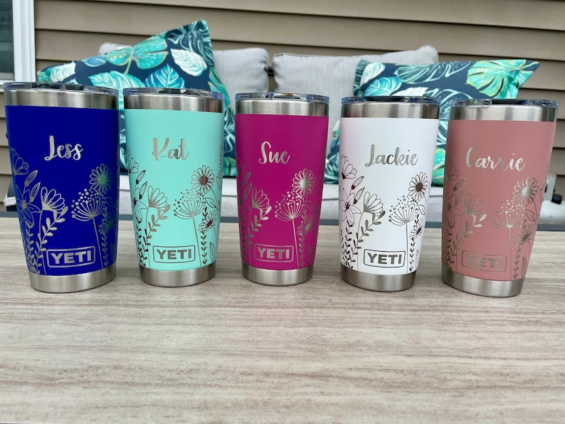 360 degree laser engraved, Personalized 20oz tumbler with lid, Multiple Colors, Wildflowers, Mother's Day Gift, Birthday, Gift for Mom image 6