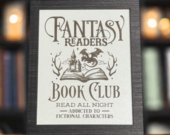 Fantasy Readers Book Club Sign: Engraved Bookshelf Decor