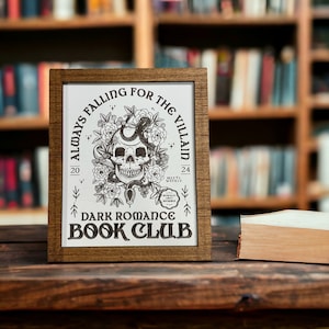 Dark Romance Book Club Sign: Engraved Eucalyptus Bookshelf Decor