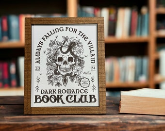 Dark Romance Book Club Sign: Engraved Eucalyptus Bookshelf Decor