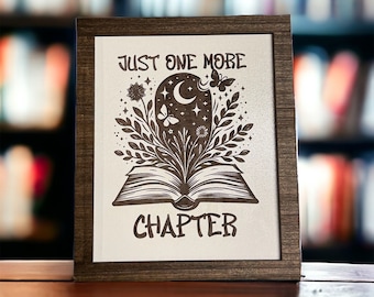 Just One More Chapter Sign: Engraved Birch Wood Bookshelf Decor