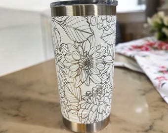 Personalized Dahlia Tumbler: Laser Engraved 20oz Insulated Rambler
