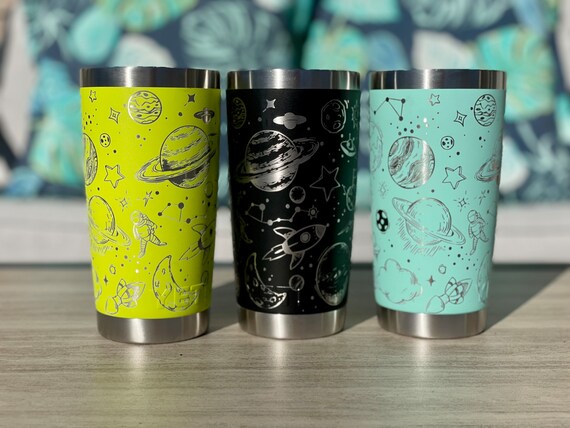 Personalized Space Theme, 360 Degree Laser Engraved, 20oz Tumbler With Lid,  Multiple Colors, Planets, Alien, Stars 