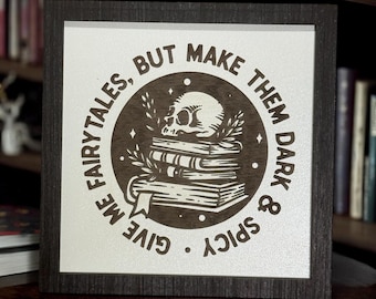 Dark Fairytales Engraved Bookshelf Sign - Spicy Library Decor