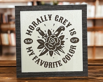 Morally Grey Engraved Wood Bookshelf Sign, Library Decor
