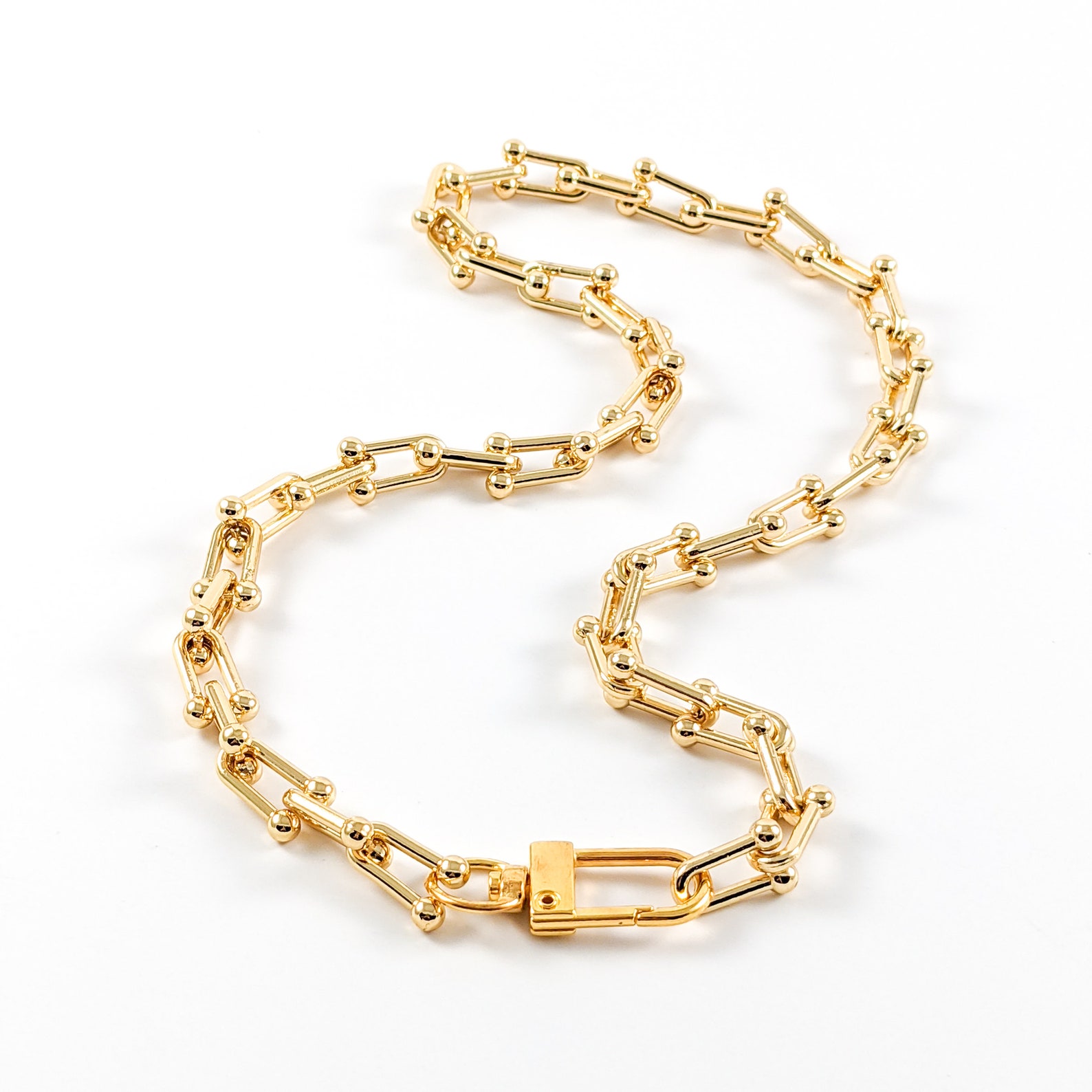 Gold Barbell Chain Necklace Etsy