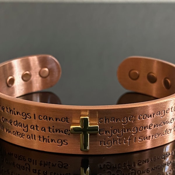 Pure copper bracelet with cross and  prayer engraving- COPBR07