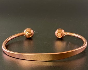 Solid copper magnetic bangle bracelet with ball cuff- COPBR01