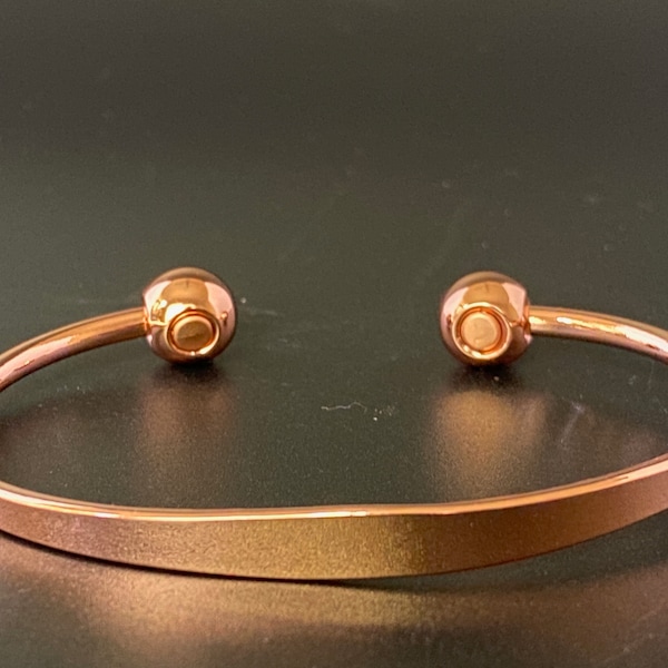 Solid copper magnetic bangle bracelet with ball cuff- COPBR01