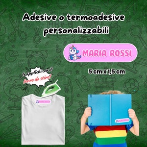 Nomi adesivi con unicorno per abbigliamento e oggetti misure 5 x 1,5 cm - etichette adesive personalizzate impermeabili per bambini
