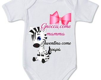 Body tutina neonata stampa divertente gnocca come mamma juventina come papà idea regalo nascita Juventus zebra calcio