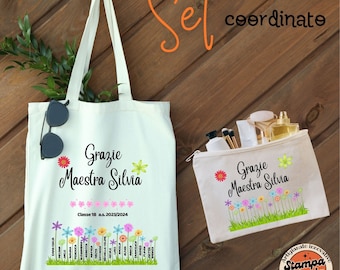 Set coordinato Shopper e trousse personalizzato con nome Maestra e alunni - regalo Maestre - regalo fine anno - regalo ecosostenibile