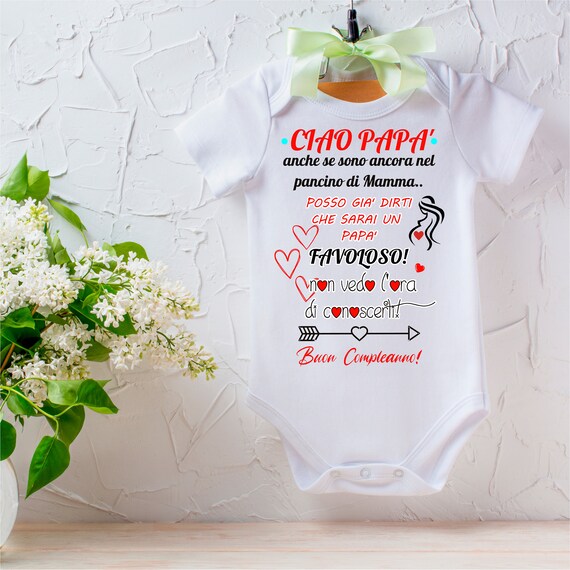 Body Neonato Personalizzato Con Nome - Regalo Emozionale Per Pap&agrave; | 100% Cotone | 0-36 Mesi