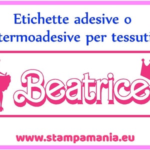 Kit 20 etichette adesive per superfici o termoadesive per tessuti personalizzate con nome bimbo o bimba tema Barbie scuola asilo