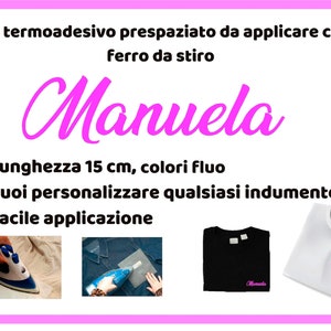 Nome etichetta termoadesivo per personalizzare magliette - vestiti sticker personalizzato applicazione ferro da stiro Colori fluo e neutri