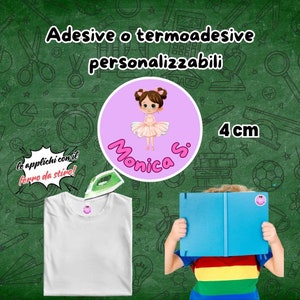 Kit 20 etichette adesive per superfici o termoadesive per tessuti personalizzate con nome bimbo o bimba tema danza scuola asilo