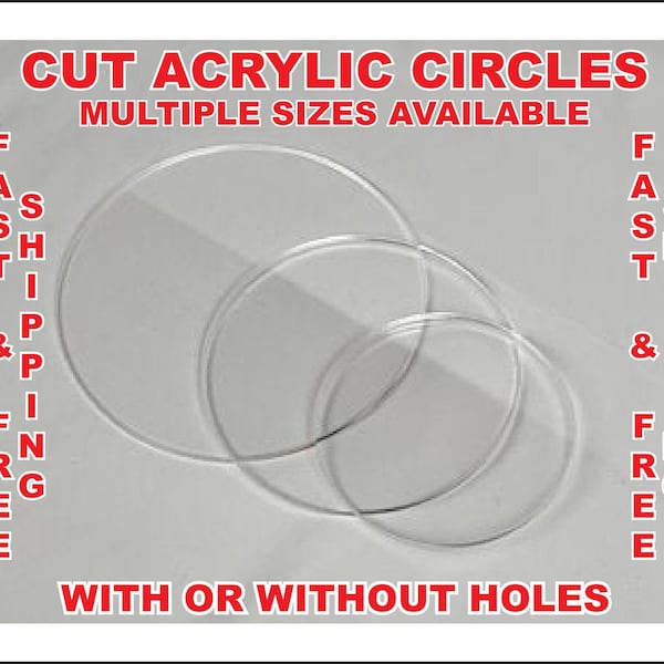 1/16" CUT ACRYLIC CIRCLES - With or without holes! Clear Acrylic Discs, Clear Plexiglass Discs, Plastic Circles - Multiple Thicknesses!