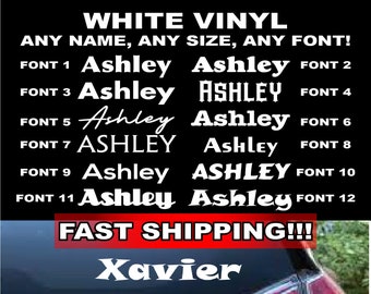 WHITE VINYL - ANY name, size, or font - 3M vinyl - easy install