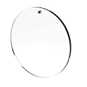 May include: A clear round acrylic blank ornament with a hole at the top for hanging.