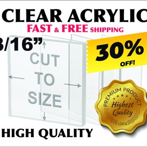 30% Off - Cut To Size - 3/16&quot; Thick Clear Acrylic Plexiglass Sheet - Free Cut To Size Free Shipping (Tabletops, shelves, covers, & more)