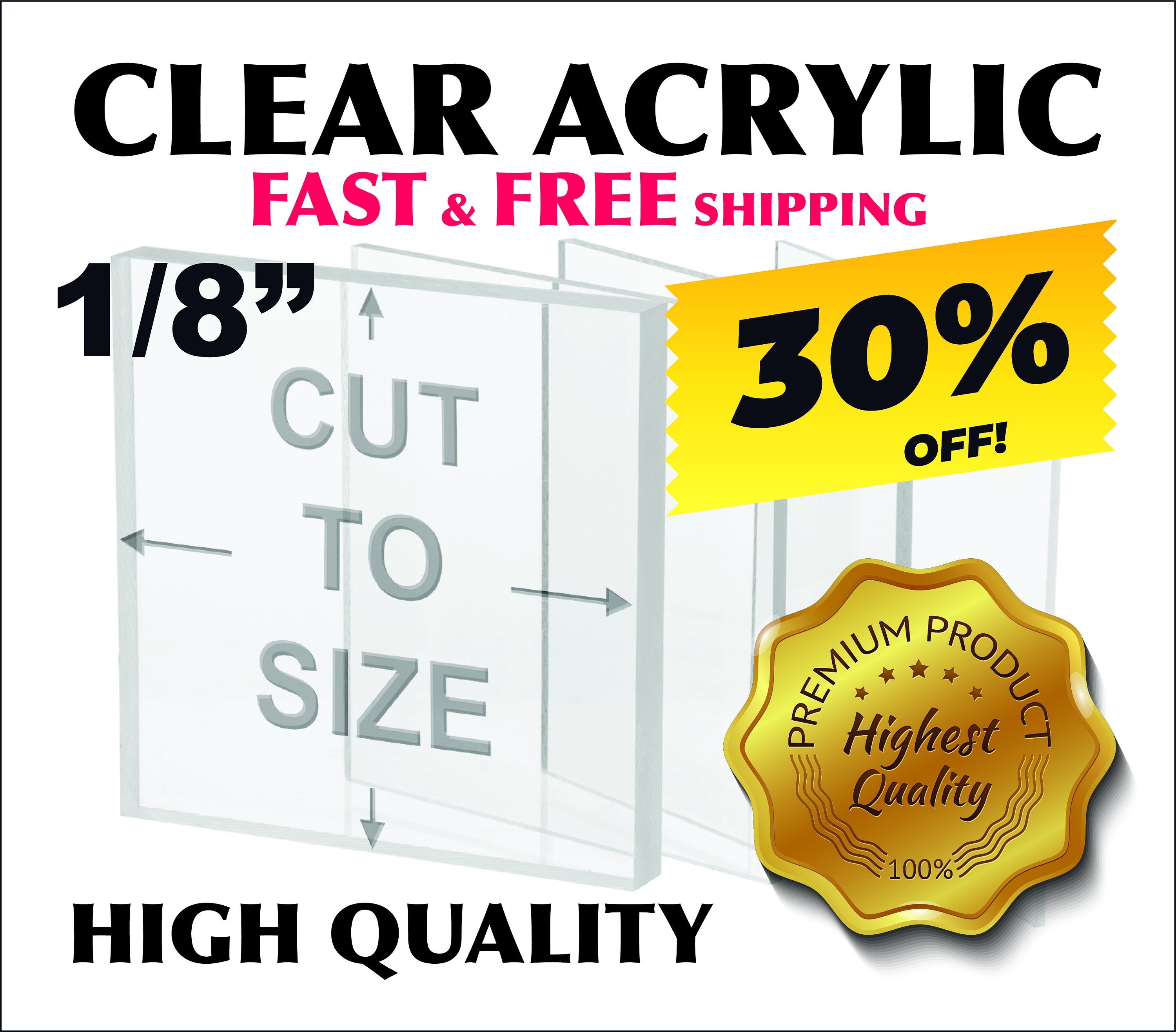 30% off - Cut to Size - 1/8" Thick Clear Acrylic Plexiglass Sheet ...