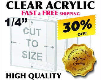 May include: Clear acrylic sheet, 1/4 inch thick, cut to size.  The sheet is shown folded to demonstrate its flexibility.  The image also includes a yellow banner with the text "30% OFF!" and a gold seal with the text "Premium Product, Highest Quality, 100%".