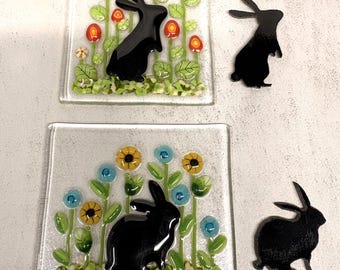 96 Coe WATERJET precut Bunny RABBIT Glass shape Fused Glass Art Supplies Water Jet Cut Design for Stained Glass Mosaic Art Glass Fusing