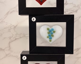 Framed Millefiori Fused GLASS VALENTINE HEART Window Suncatcher Shelf Decor Sun Catcher