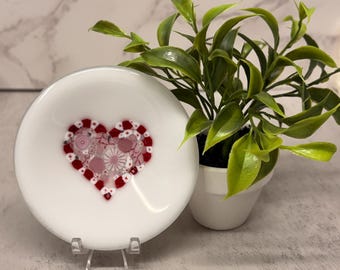 Fused Glass HEART Mini Dish Trinket Dish Tea Bag Rest Ring Holder Jewelry holder Hippie Dish