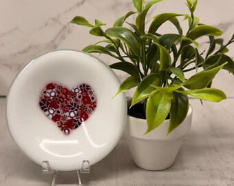 Fused Glass HEART Mini Dish Trinket Dish Tea Bag Rest Ring Holder Jewelry holder Hippie Dish