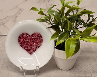 Fused Glass HEART Mini Dish Trinket Dish Tea Bag Rest Ring Holder Jewelry holder Hippie Dish