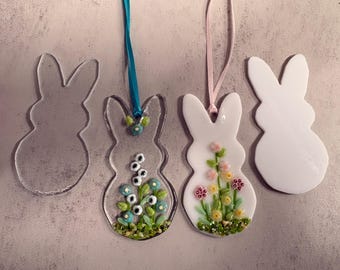 96 Coe WATERJET precut Bunny Rabbit PEEP Glass shape for Fused GLASS art Supplies Water Jet Cut Design for mosaic art glass fusing