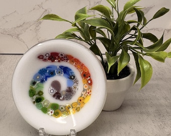 Fused Glass RAINBOW SWIRL Mini Dish Trinket Dish Tea Bag Rest Ring Holder Jewelry holder Hippie Dish