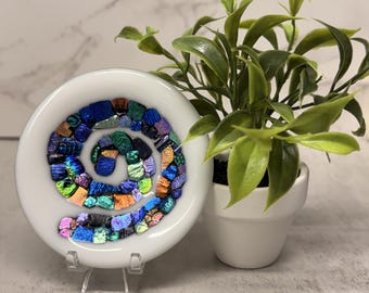 Fused Glass DICHROIC SWIRL Mini Dish Trinket Dish Tea Bag Rest Ring Holder Jewelry holder Hippie Dish