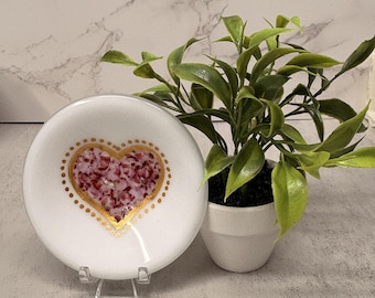 Fused Glass HEART Mini Dish Trinket Dish Tea Bag Rest Ring Holder Jewelry holder Hippie Dish