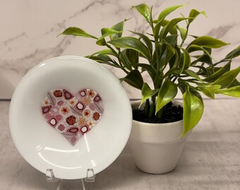 Fused Glass HEART Mini Dish Trinket Dish Tea Bag Rest Ring Holder Jewelry holder Hippie Dish