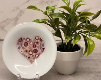 Fused Glass HEART Mini Dish Trinket Dish Tea Bag Rest Ring Holder Jewelry holder Hippie Dish