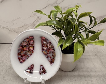 Fused Glass PEACE SIGN Mini Dish Trinket Dish Tea Bag Rest Ring Holder Jewelry holder Hippie Dish