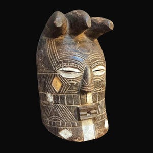 Old TEMPA fortune-teller mask KONGO with three horns * Africa wood African art wooden mask tribal mask dance mask tribal art