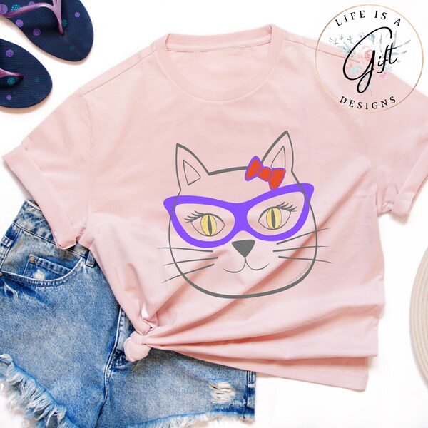 Cute Cat Shirt Halloween Nerd Glasses Shirt, Cute Kitty Tee, Kitten T-shirts, Gift for Cats Lover, Cat Mom Shirt