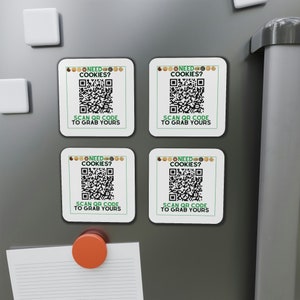 4 Small  QR Code Magnets in One, Cut Out Magnet, QR Code Refrigerator Magnets, Mini Girl Troop Cookie Magnets,GS Cookie Season,Leader Dealer