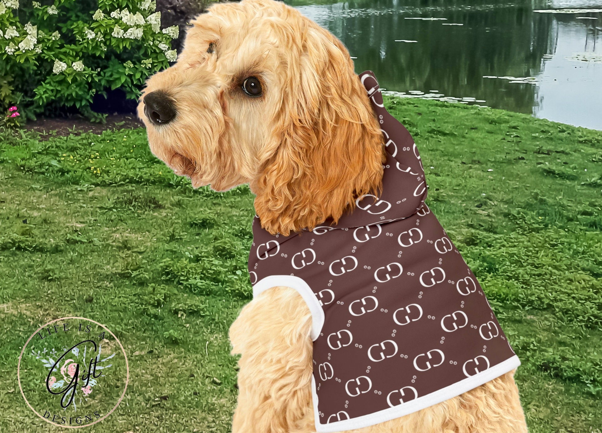 Pucci Luxury Dog Hoodie Brown Fancy Dog Hoodie Bougie Dog 