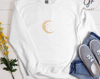 Stars and Moon Sweatshirt,Fall Winter Celestial Sweater, Witchy Clothing for Women, Spiritual Birthday Gift, Celestial Moon Shirt, Aesthetic