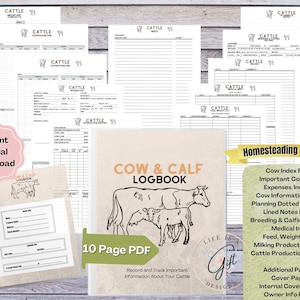 Cattle Logbook Printable, Instant Download, Record Keeping Cattle Profile Medical Info, Milk Feeding, Breeding, Homestead Organizer Farmers