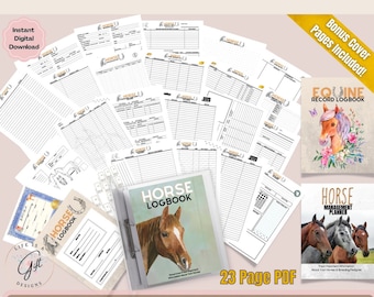 Horse Record Keeping Manage Horse Profile Logbook, V2 Instant Download, Equestrian Riding Feeding, Breeding, Record Organizer Tackle Log NEW