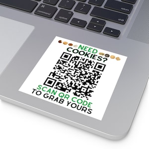 Girl Troop Custom QR Code Square Stickers, Indoor Outdoor Digital Cookie QR Code Car Sticker, G Scout Cookies Decal, Sell Cookies Anywhere